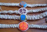 Peace Sign Polymer Clay Bead Hemp Bracelet.