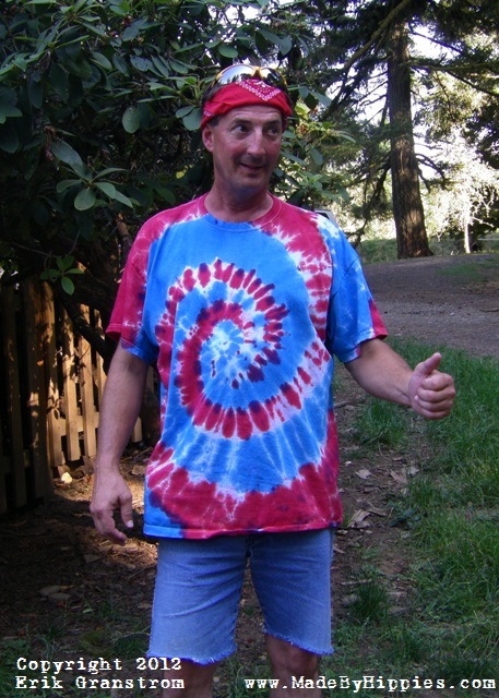 Blue and Red Spiral Tie Dye T-Shirt.