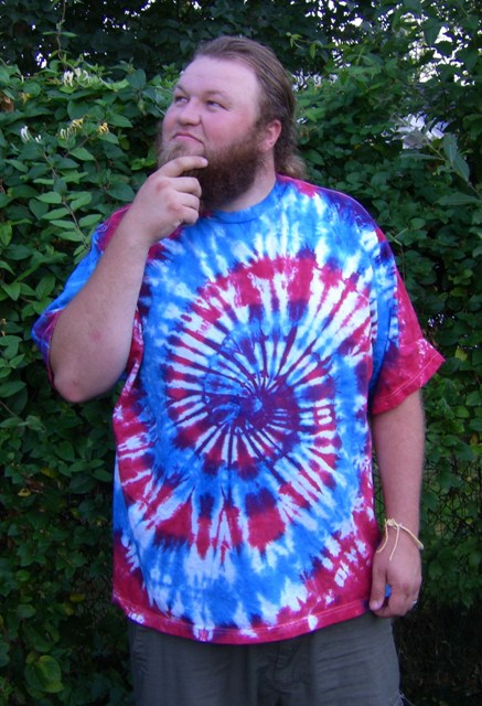 Blue and Red Spiral Tie Dye T-Shirt.