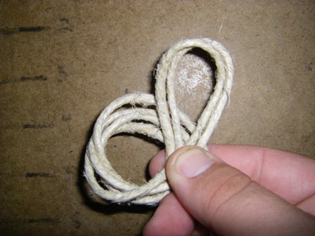 Grab the top of the loop and pass it over the top of the remaining cord, leaving a hole for a knot.